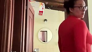 my cute milf neighbor masturbates to creampie in the bathroom