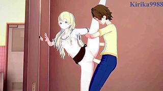 Kasumi Nomura, Olivia, and Chisato Higuchi engage in intense futanari lesbian sex. Cute outfits in Asobi Asobase hentai.