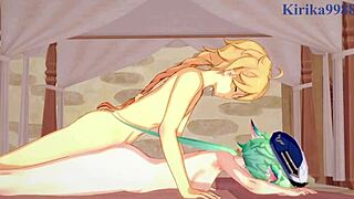 Sucrose and Hu Tao have intense sex with Aether.