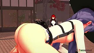 Eris catches Roxy fucking and joins in Mushoku Tensei