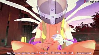 Angelwoman evolves to fuck Digimon
