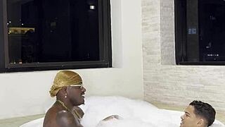 Black and Latino gays get steamy while banging in a public sauna.