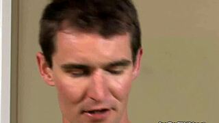 angry gay hunk strokes cock and cums on sofa