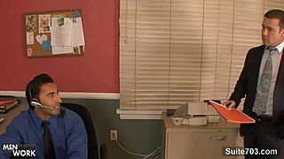 in the office, amazing gay blowjob leads to hardcore fucking