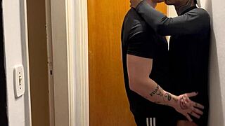 Hey, young guys caught kissing on building camera, so hot! 🔥