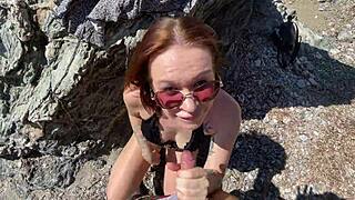 Hot brunette bangs a stranger on public beach tonight