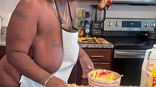 curvy ebony bbw teases with banana pudding while showing off natural tits.