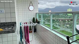 Maid in mini shorts cleaning, her huge butt is so naughty!