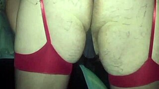 Russian Gay Man Strokes in Red Stockings