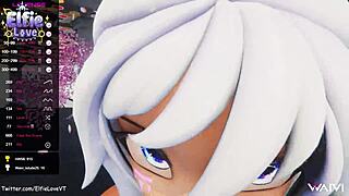 Pov Blowjob From Hentai Vtuber Elfie Love In 3D Vrchat Mmd With Cum On Face And Close Up Webcam Action.