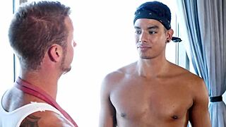 workout buddies messing around with sweaty cocks