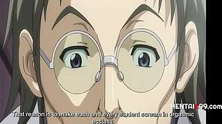 old teacher bangs naive lesbian students straight in wild hentai action