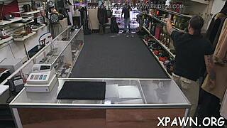 sexy harlot, umm, gets wild having sex in shop