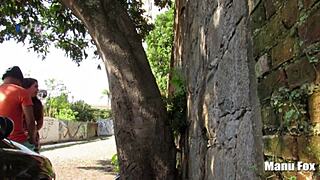 Pornstar exclaims while fucking on the street. Sucking big cock with huge tits and ass in public for cumshot!