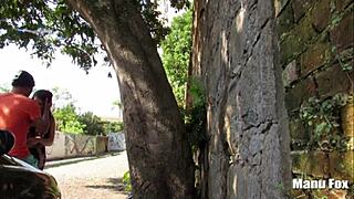 Pornstar exclaims while fucking on the street. Sucking big cock with huge tits and ass in public for cumshot!