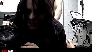 well-endowed man devouring tasty young latina babe in lingerie at home!