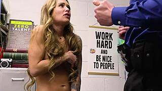 the security guard caught athena anderson shoplifting, now she's in the backroom.