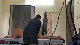 Spa girl shocked by sudden dick flash during massage