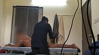 Spa girl shocked by sudden dick flash during massage
