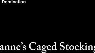 roxanne is caged as a stocking slave, getting a footjob in bdsm fetish