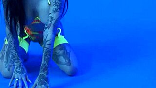 Joanna angel's petite busty body slips from neon lingerie