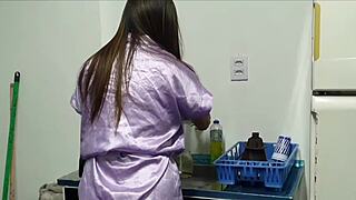 While making coffee, he surprised me with steamy action