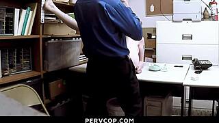 Pervcop's hardcore scene with teen in shop and office