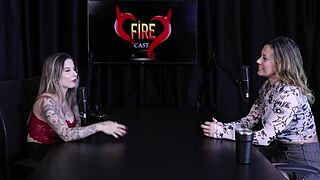 Redhead in costume shares dirty talk during intimate massage session.