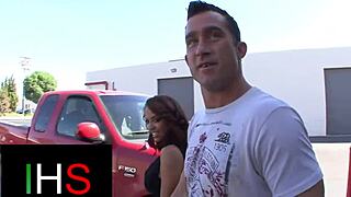 Can you believe this gorgeous brunette with beautiful tits takes that huge cock?