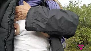 Kinky mom Nippleringlover flashes pierced nipples on public street