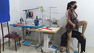 Can You Resist Ebony Seduction in a Sewing Workshop?