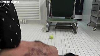 Alice Tramples Slave Maskjoe on Tennis Balls with Domination