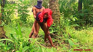 naughty college babe fucks roommate doggystyle in the bush during excursion, moaning with wet hairy pussy