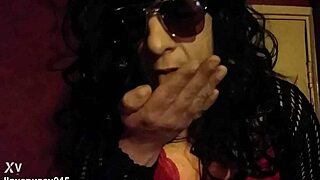 bisexual crossdressing sissy licks cum from hand and smears on face 😈