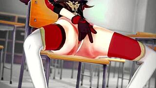 amber from genshin masturbates her big tits