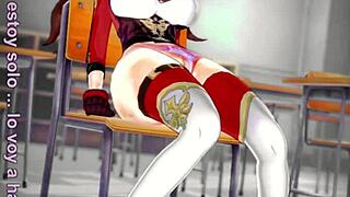 amber from genshin masturbates her big tits