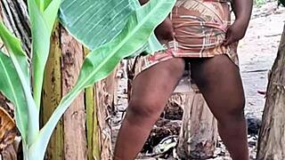 In a homemade outdoor setting, an amateur milf with a big pussy indulges in public urination, capturing raw moments of exposure.