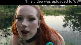 Submissive slut crawls from lagoon to rim ass and swallow piss in outdoor domination