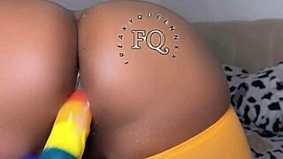 ebony girl with big tits masturbates using rose toy and dildo