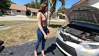 Slay Kay fucks in boyfriend's backyard for car repair