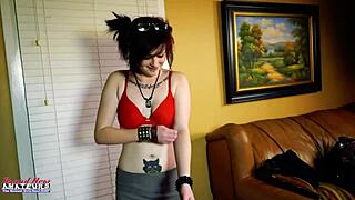 inked cutie marcie uses a dildo while wearing lingerie and squirts