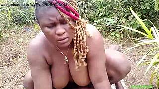 Sweet bush pussy GETTING POUNDED outdoors by a monster cock. Damn, that ebony wife takes it all close up!