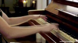 the look of sensuality starts with brunette and blonde sucking cock and swallowing cumshot