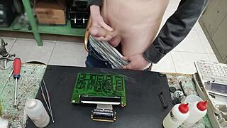 oh wow, i just blasted a massive cumshot all over that client's machine while pretending to fix it, my huge young cock throbbing with pleasure