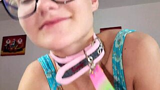 Sexy Slave in Collar Gives Deep Blowjob with Face Creampie Finish