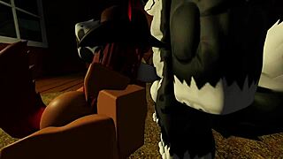 hot cowgirl gets fucked hard while milking her big dicked wolf's cock