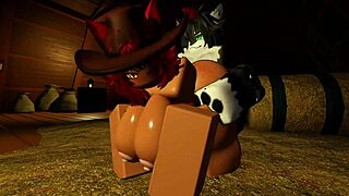 hot cowgirl gets fucked hard while milking her big dicked wolf's cock