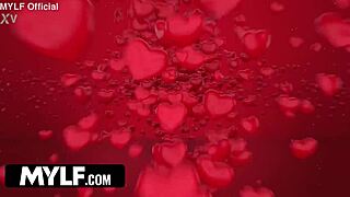 Anna gets soaked in cum shower with neighbor and stepson on Valentine’s Day