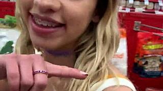 Petite teen Khloe Kapri flashes in public and sucks cock POV