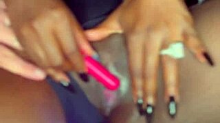 sexy black model teases white guy with vibrator play